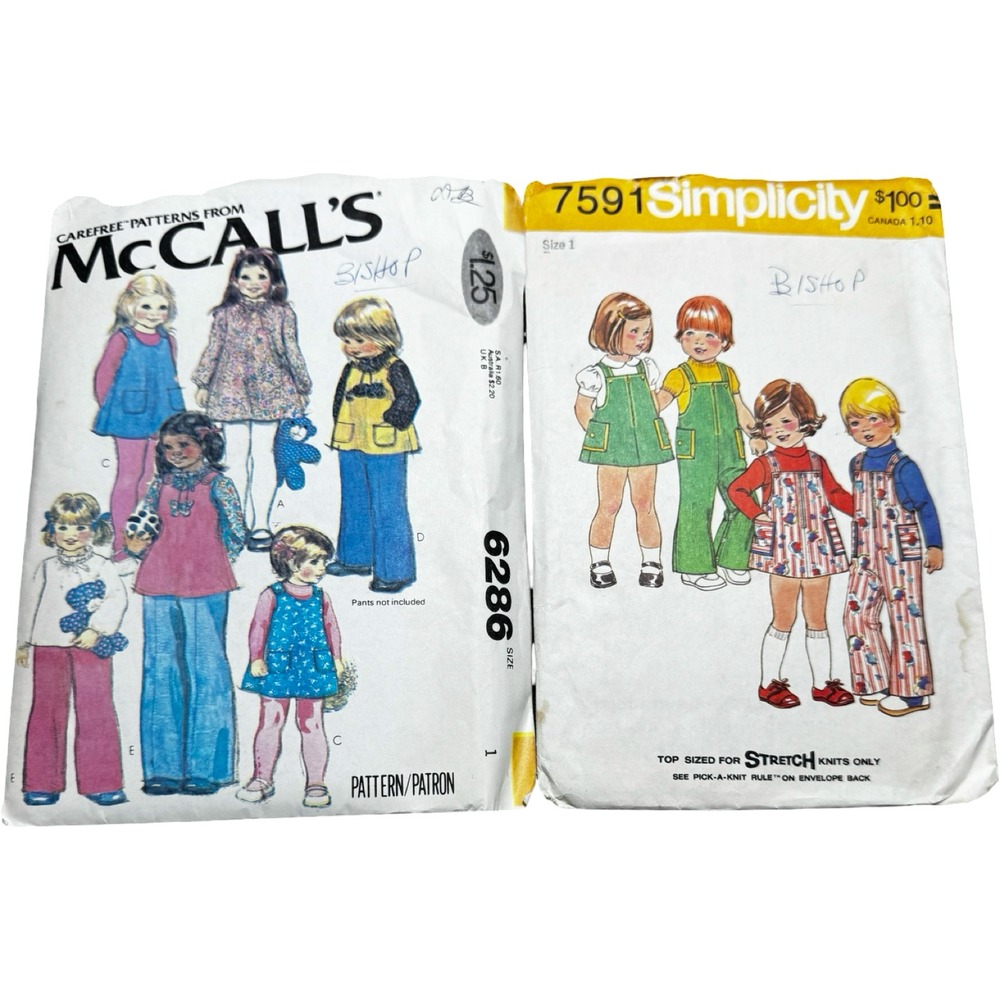 McCall's Simplicity‎ Sewing Pattern Lot Toddler Size 1 Multi-Color 1970s Cut